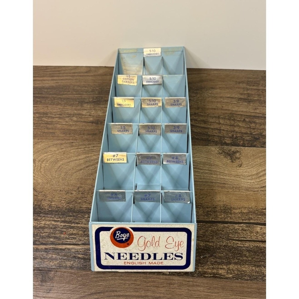 Vintage Boye Gold Eye Needles Store Display Metal Retro Blue Advertising